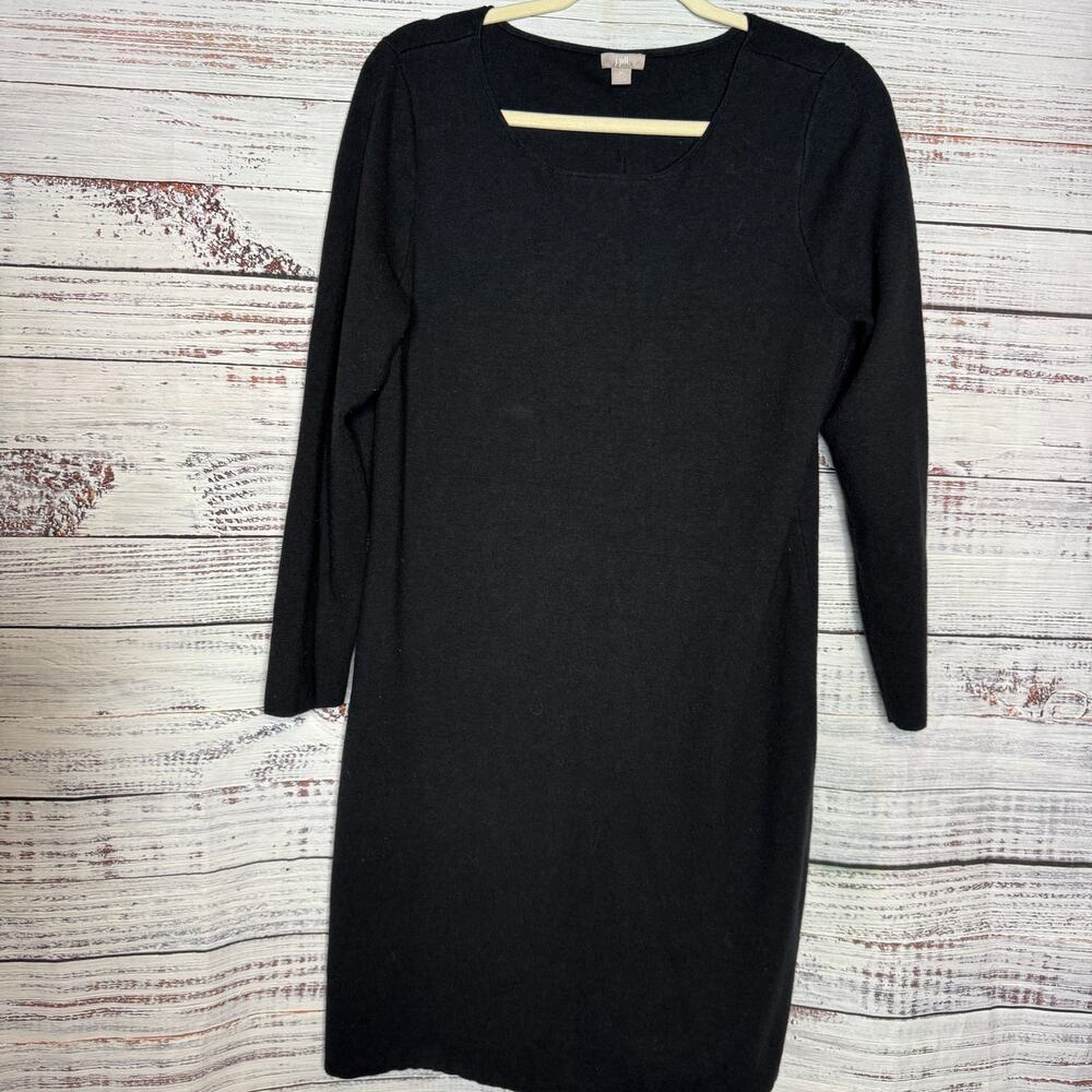 J. Jill Black Knit Dress XL Petite Midi Long Sleeve Stretch Career Women